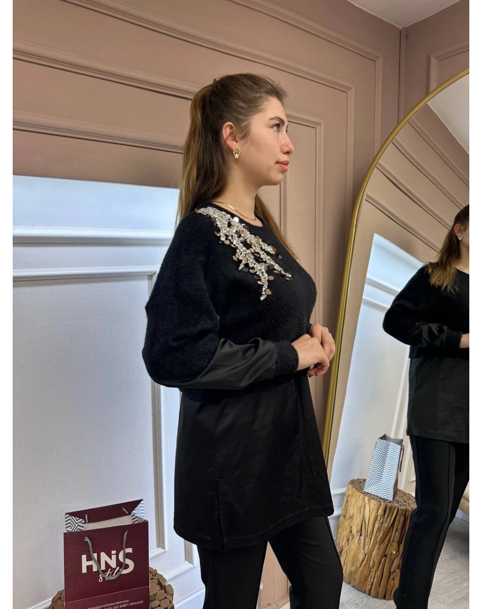 Missemramiss T4696 Siyah Molto Speciale Taşlı Sweatshirt