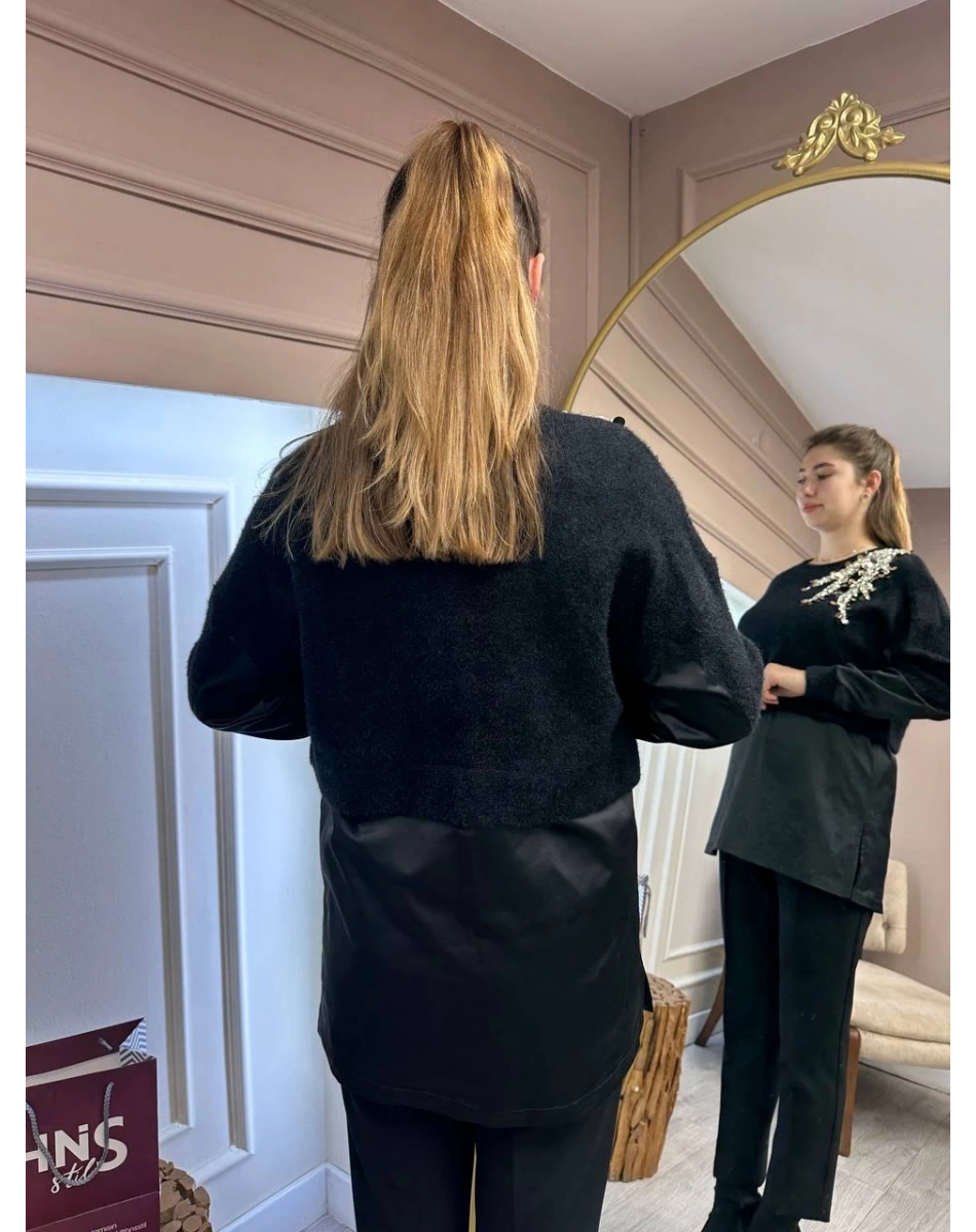 Missemramiss T4696 Siyah Molto Speciale Taşlı Sweatshirt