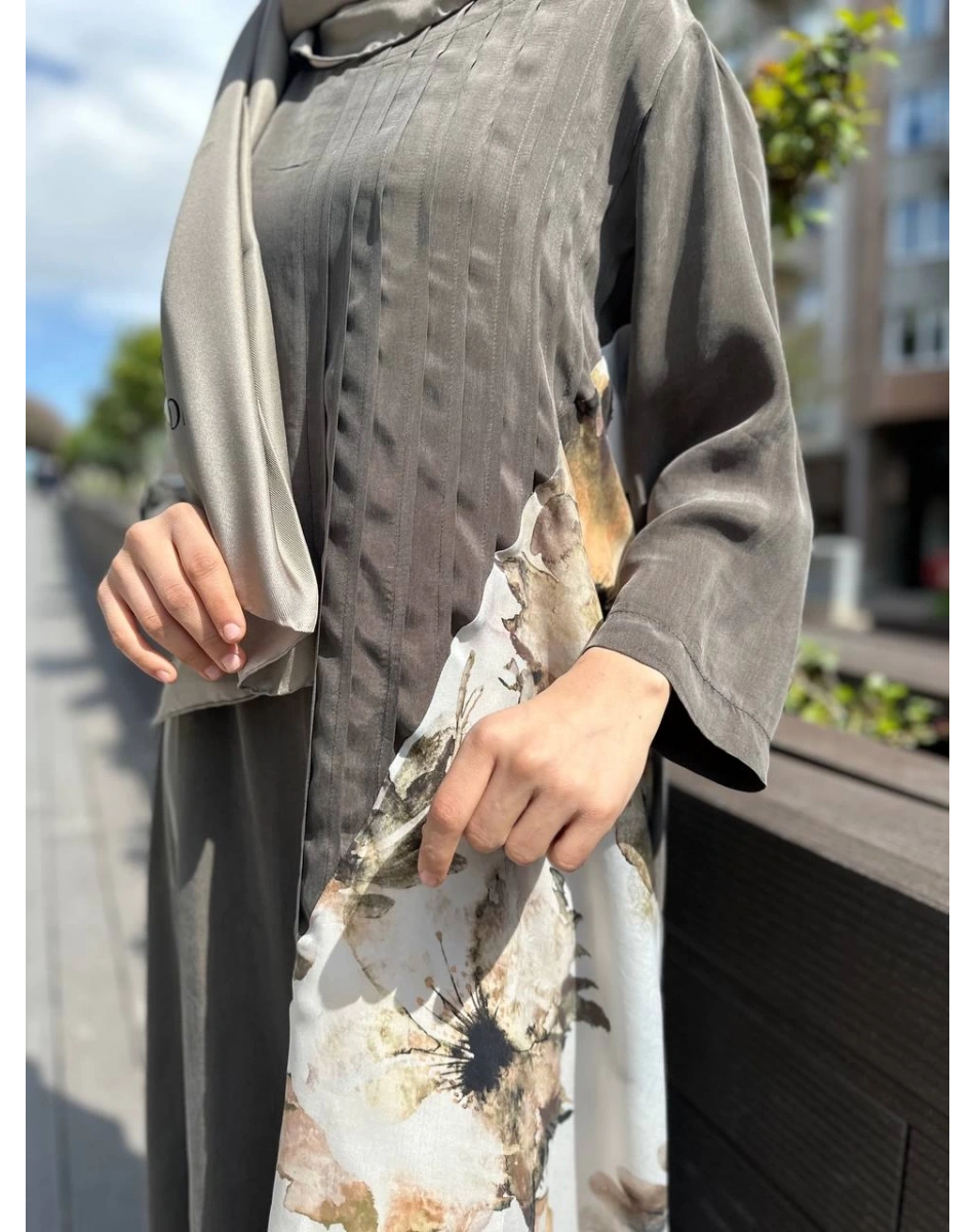 Misswhence 2960 Haki İpek Büyük Beden Elbise