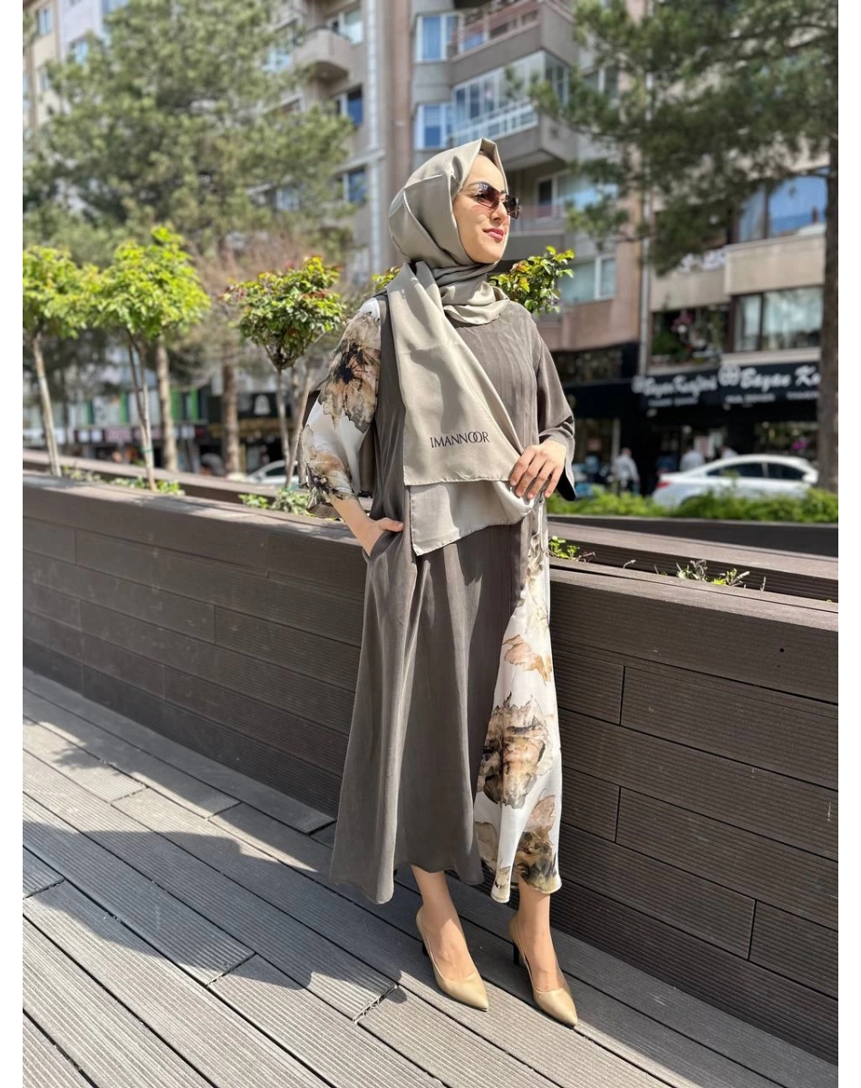 Misswhence 2960 Haki İpek Büyük Beden Elbise