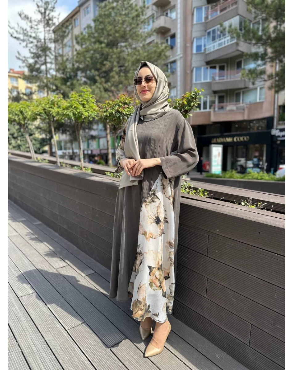 Misswhence 2960 Haki İpek Büyük Beden Elbise