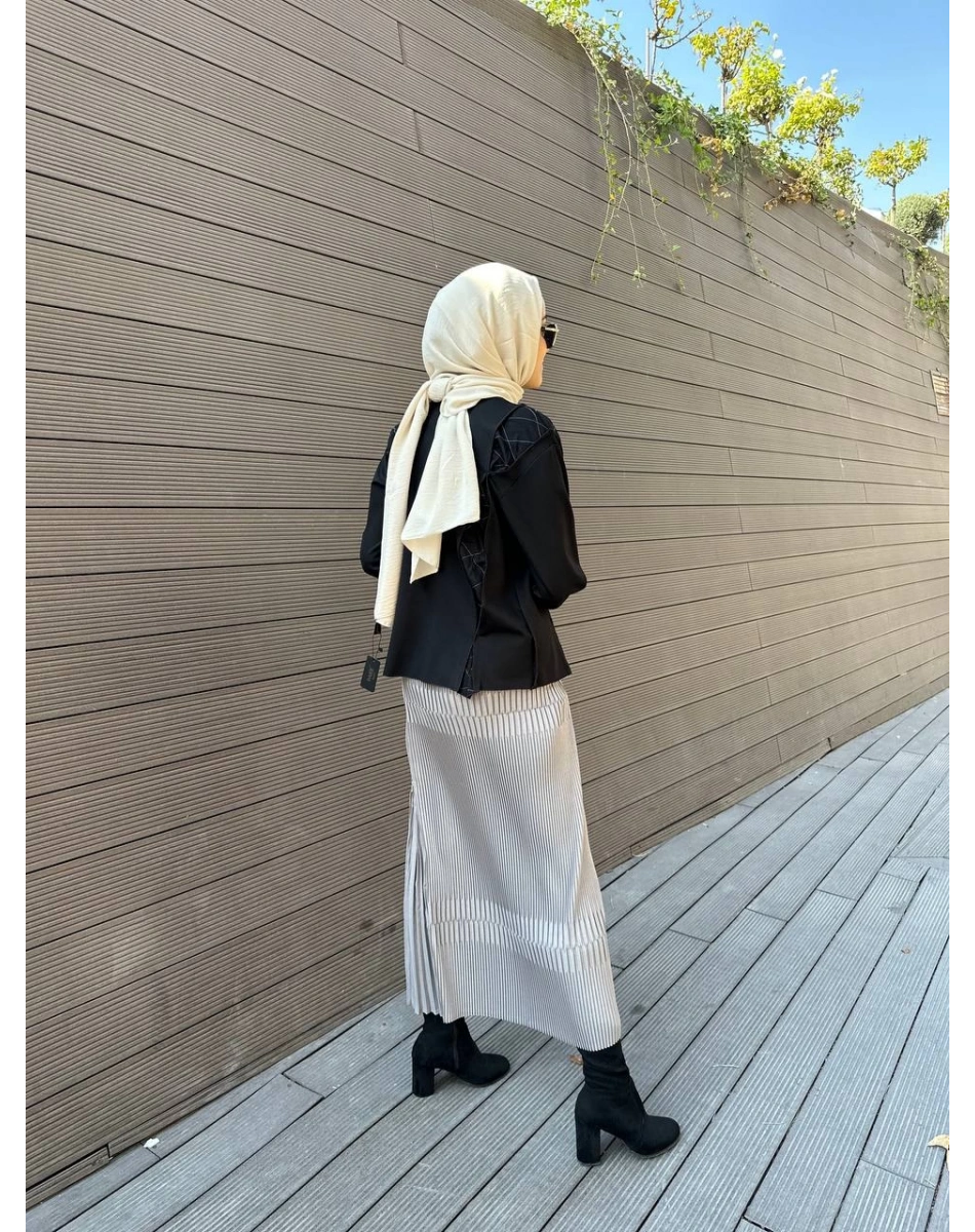 Misswhence 32908 Gri Fermuar Detaylı Pilise Etek