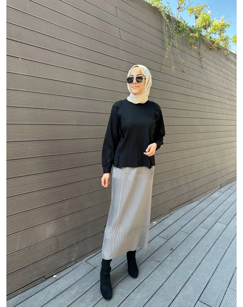 Misswhence 32908 Gri Fermuar Detaylı Pilise Etek