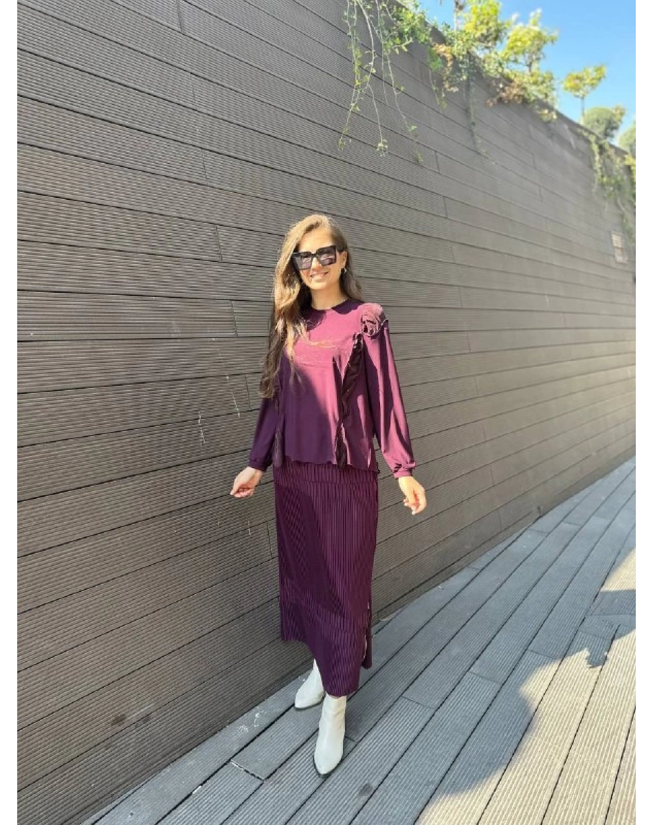 Misswhence 32908 Mürdüm Fermuar Detaylı Pilise Etek