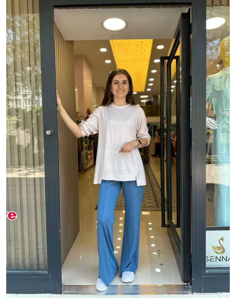 Misswhence 33100 Mavi İspanyol Paça Pantolon