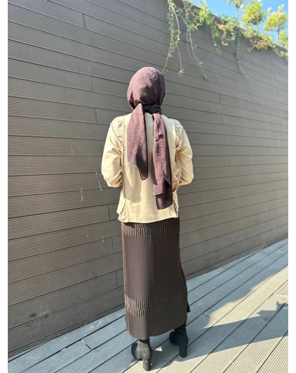 Misswhence 33902 Kahve Fermuar Detaylı Pilise Etek