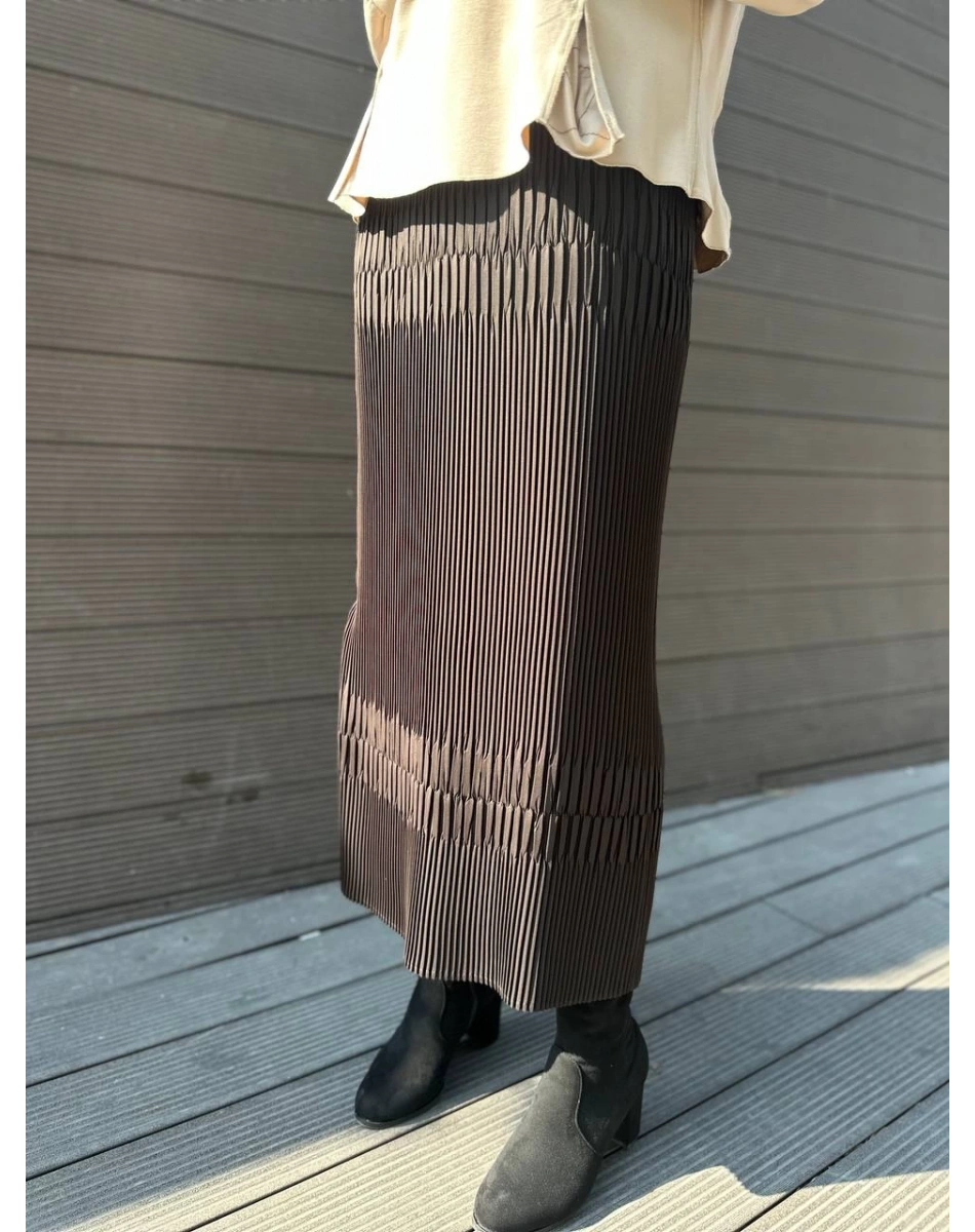 Misswhence 33902 Kahve Fermuar Detaylı Pilise Etek