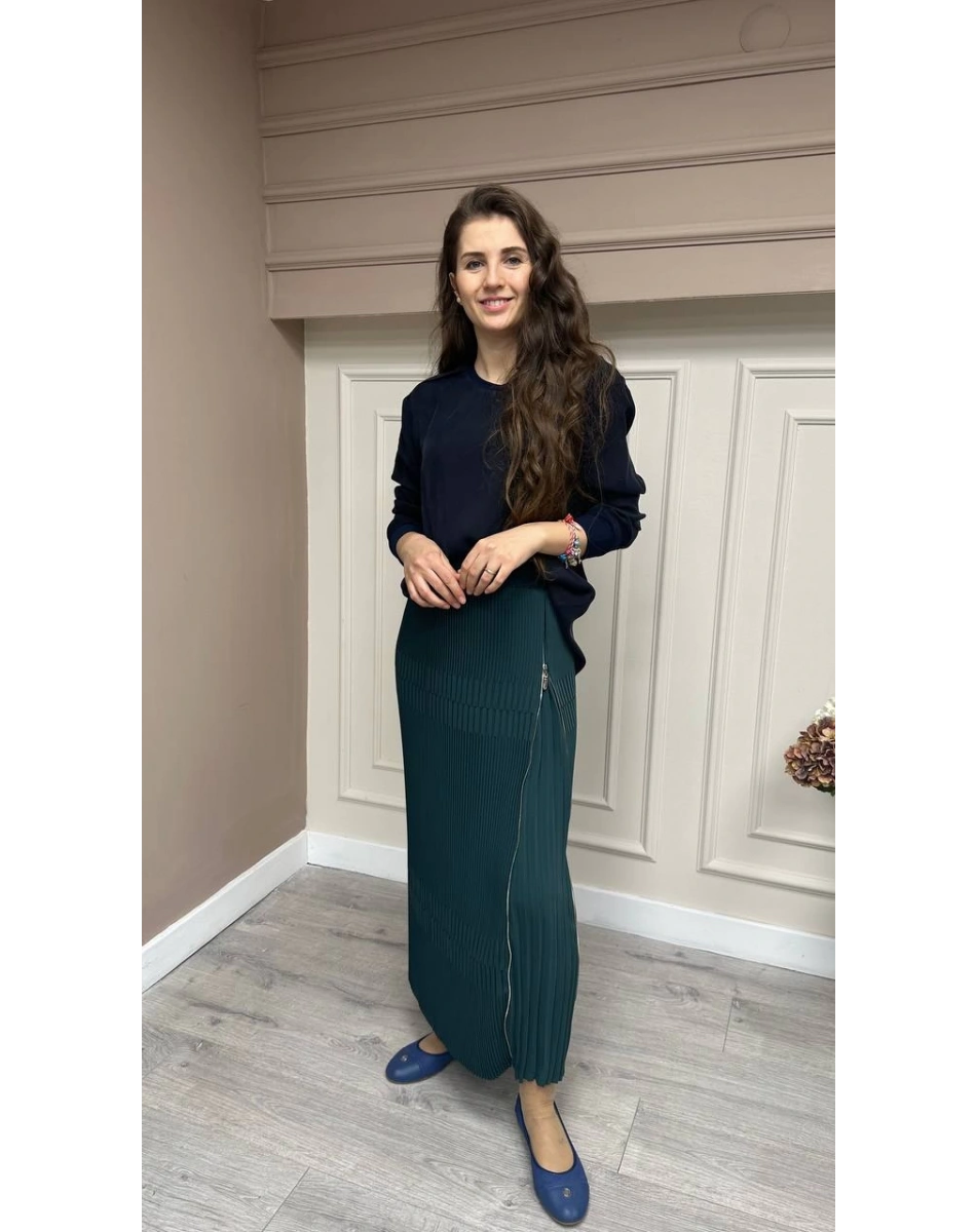 Misswhence 33902 Zümrüt Fermuar Detaylı Pilise Etek