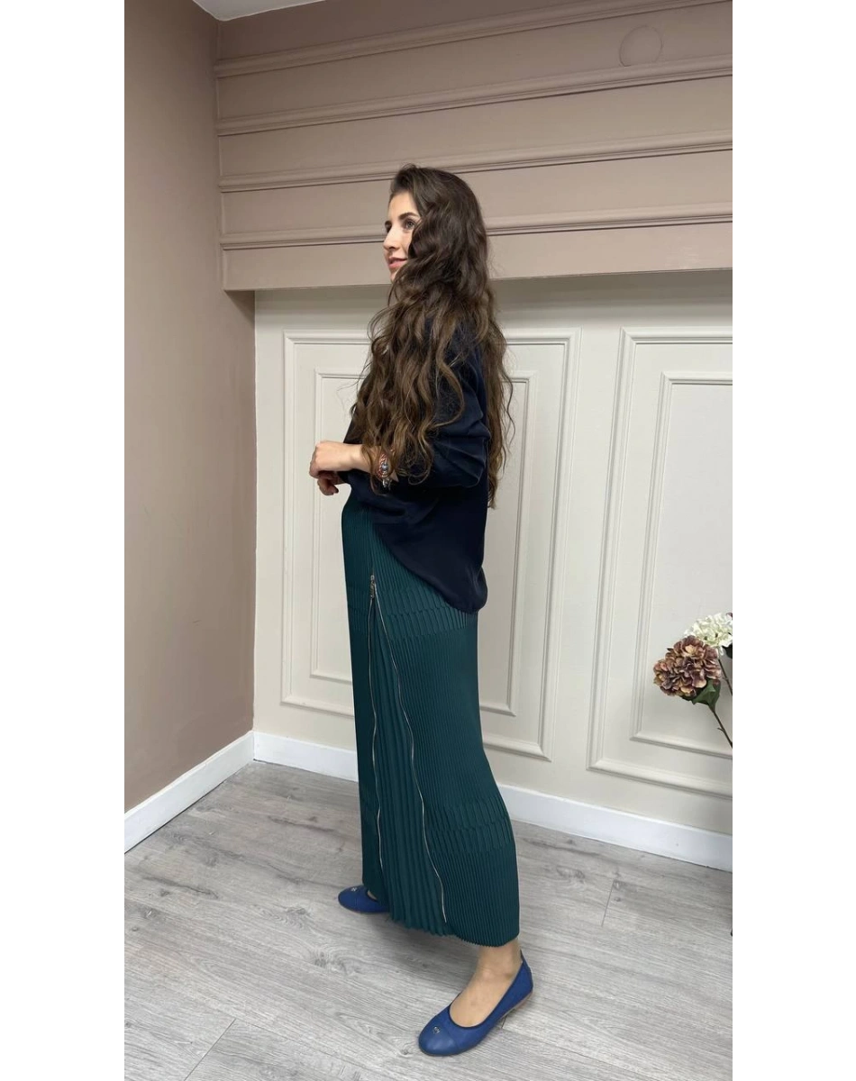 Misswhence 33902 Zümrüt Fermuar Detaylı Pilise Etek