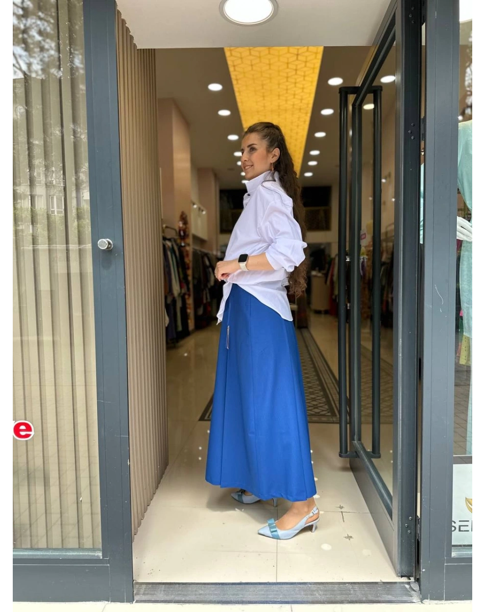 Misswhence 33905 Önü Fermuar Detaylı Saks Etek