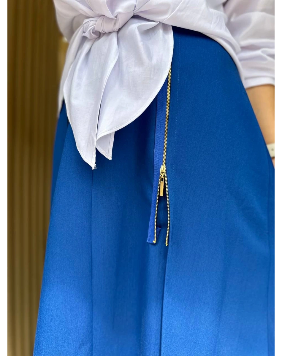 Misswhence 33905 Önü Fermuar Detaylı Saks Etek