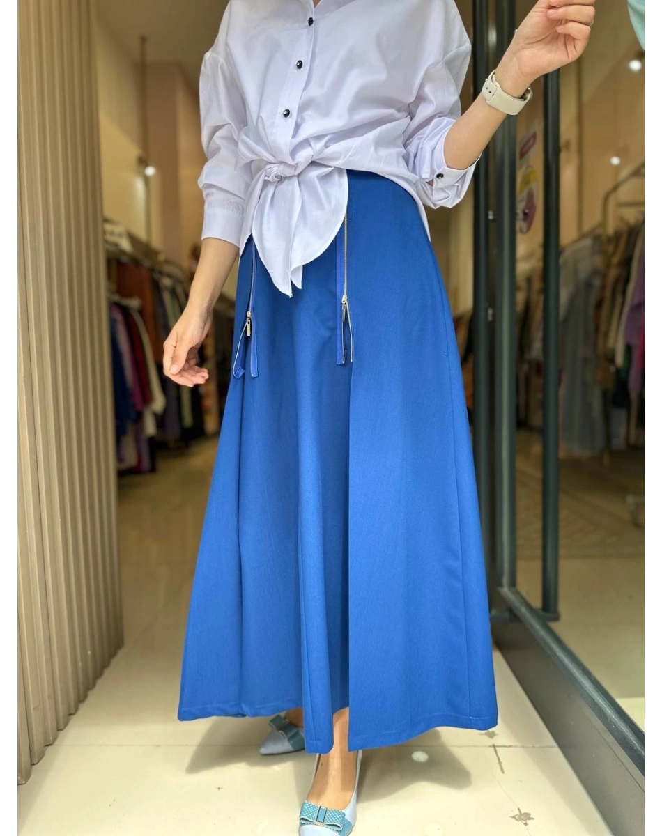 Misswhence 33905 Önü Fermuar Detaylı Saks Etek