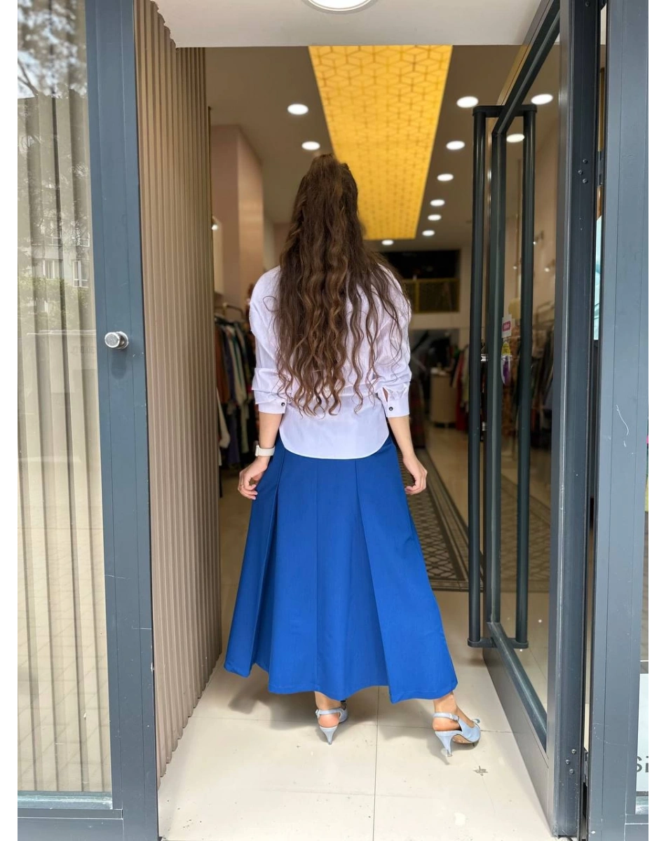 Misswhence 33905 Önü Fermuar Detaylı Saks Etek