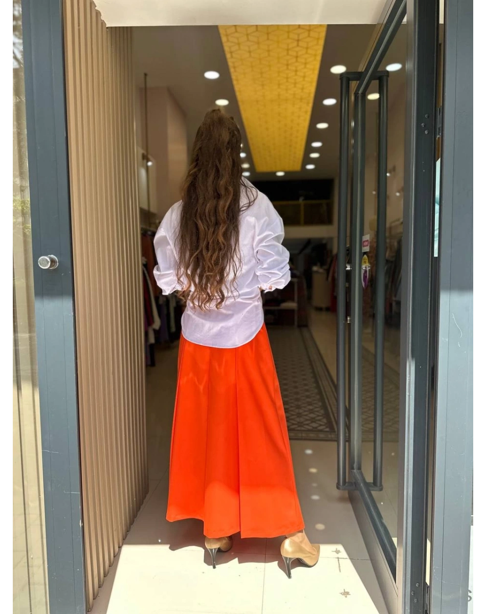 Misswhence 33905 Önü Fermuar Detaylı Turuncu Etek