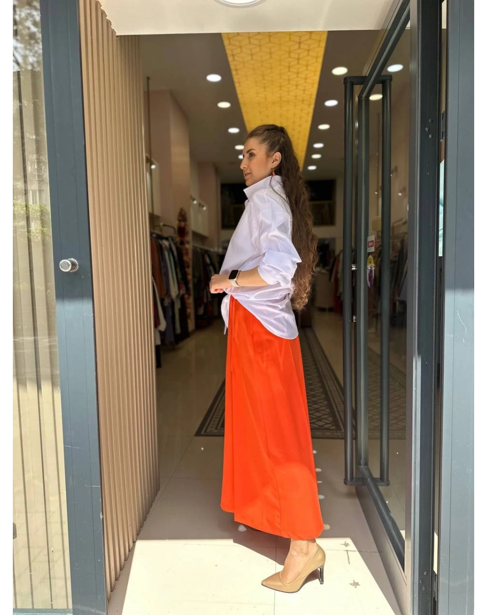 Misswhence 33905 Önü Fermuar Detaylı Turuncu Etek