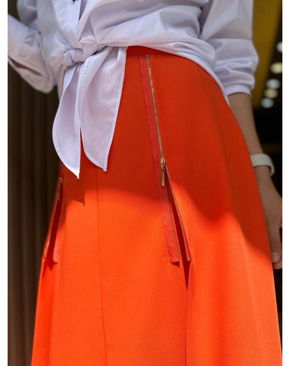 Misswhence 33905 Önü Fermuar Detaylı Turuncu Etek