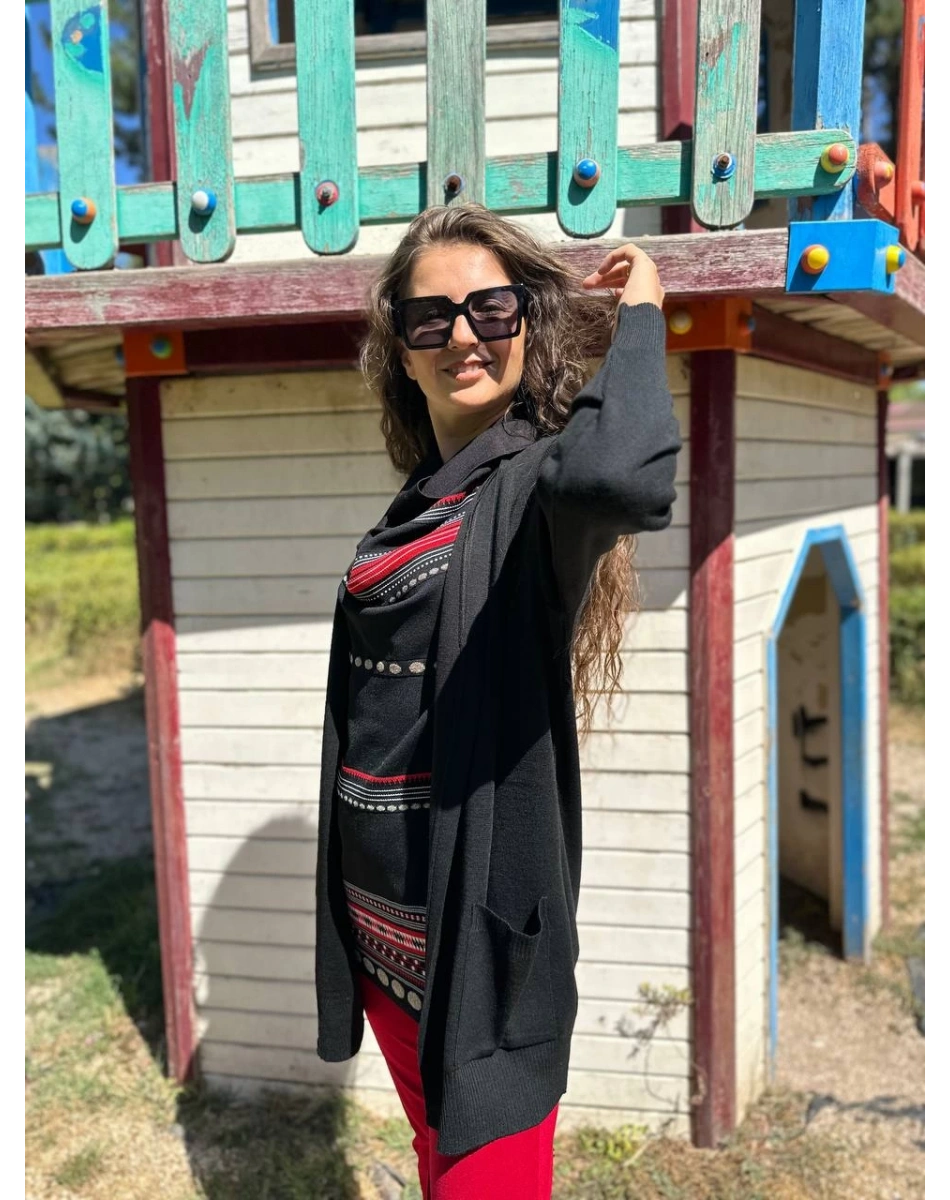 Misswhence 34007 Siyah Hırka Görünümlü Triko Tunik