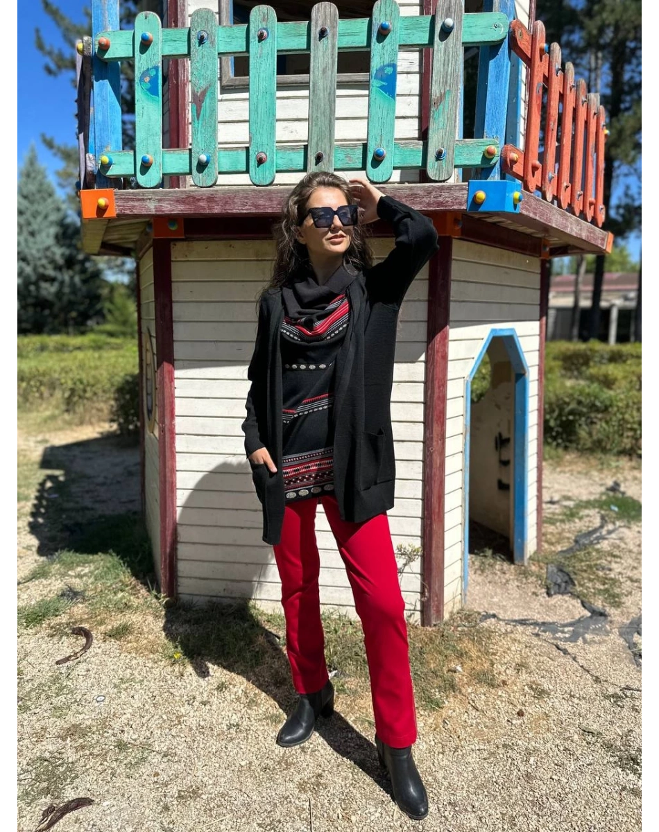 Misswhence 34007 Siyah Hırka Görünümlü Triko Tunik