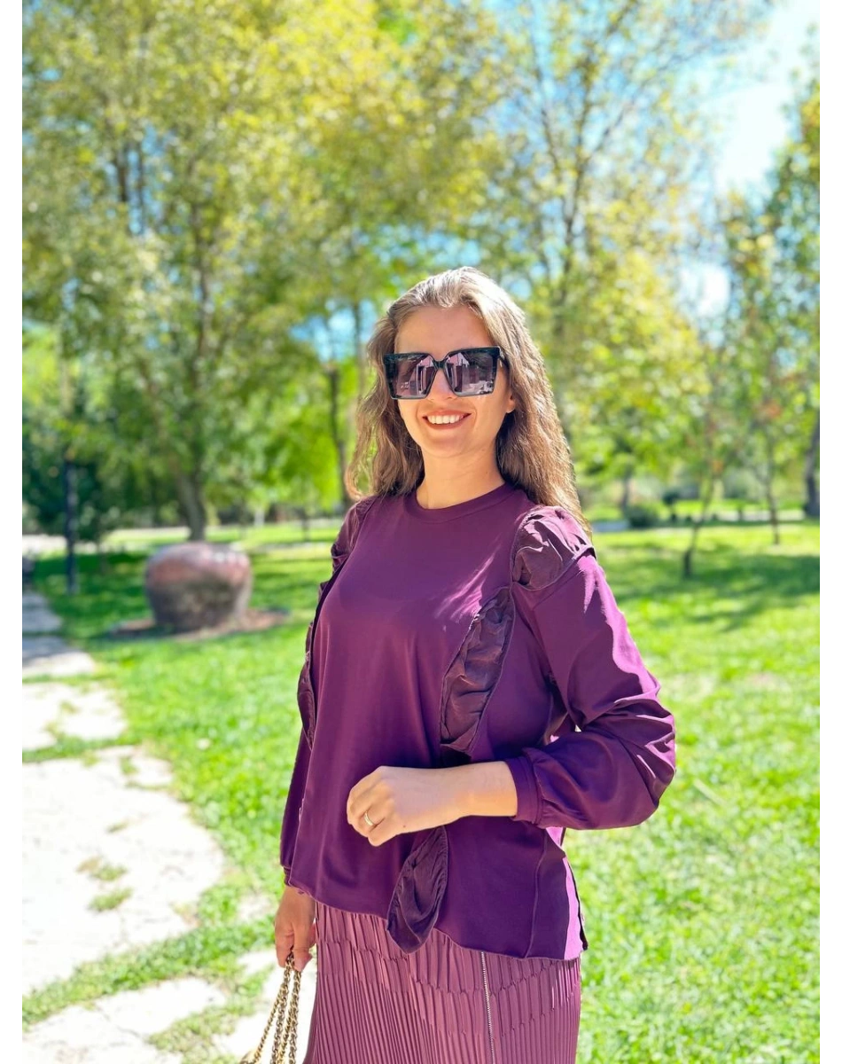 Misswhence 34010 Mor Sandy İpek Kumaş Kısa Tunik