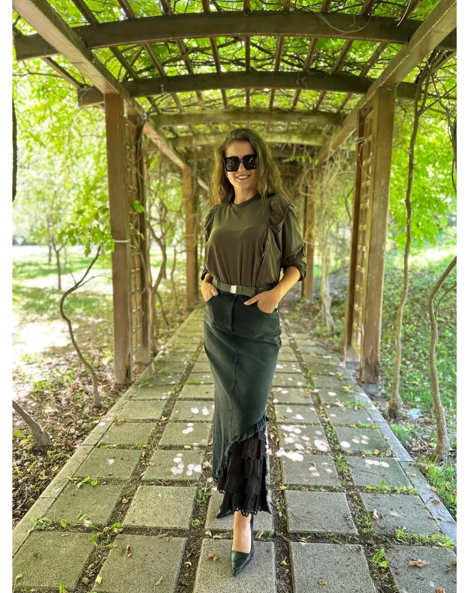 Misswhence 34010 Yeşil Sandy İpek Kumaş Kısa Tunik