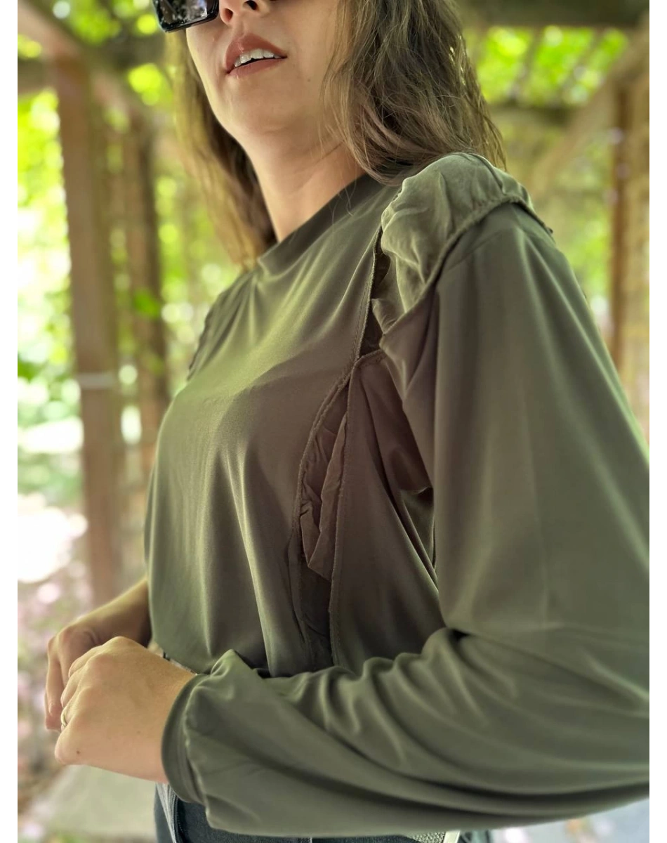 Misswhence 34010 Yeşil Sandy İpek Kumaş Kısa Tunik