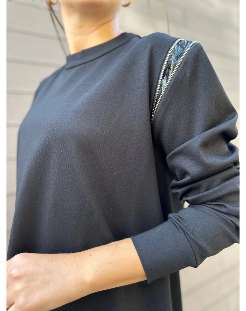 Misswhence 34012 Siyah Omzu Fermuarlı Uzun Tunik