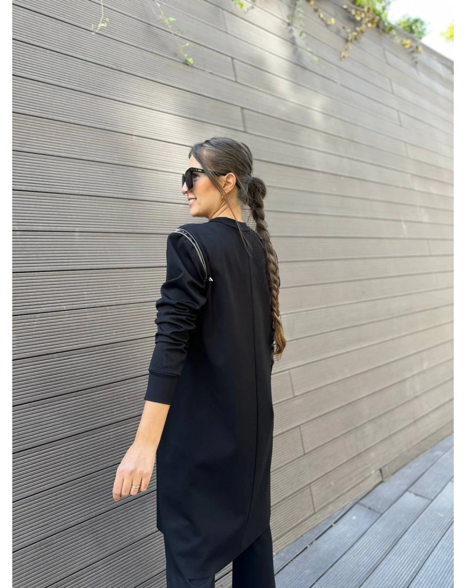 Misswhence 34012 Siyah Omzu Fermuarlı Uzun Tunik