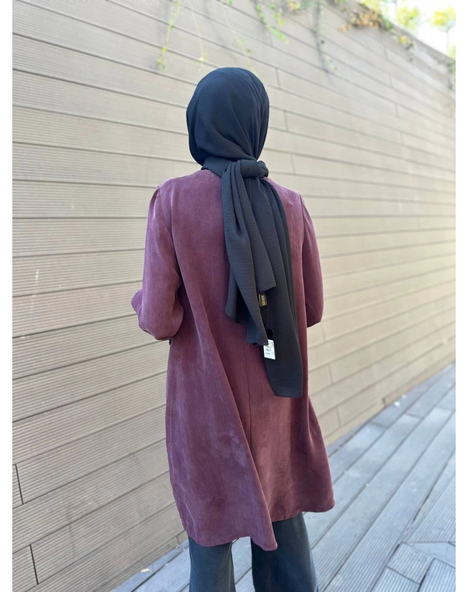 Misswhence 34026 Bordo Gül Detaylı İpek Tunik