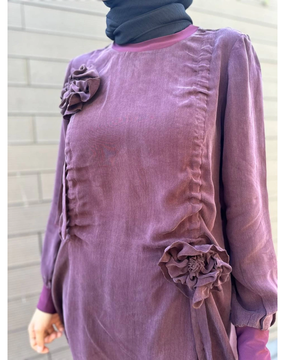 Misswhence 34026 Bordo Gül Detaylı İpek Tunik