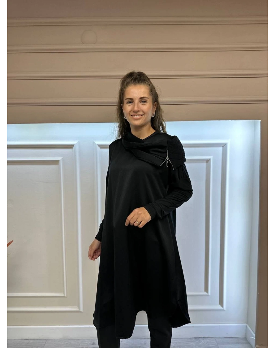 Misswhence 34030 Siyah Yaka Detaylı Tunik