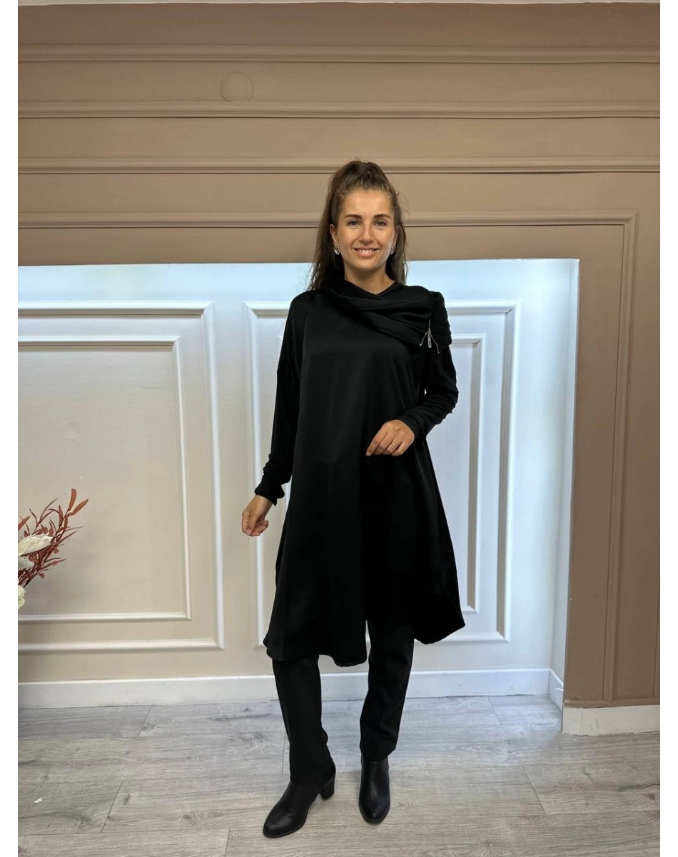 Misswhence 34030 Siyah Yaka Detaylı Tunik