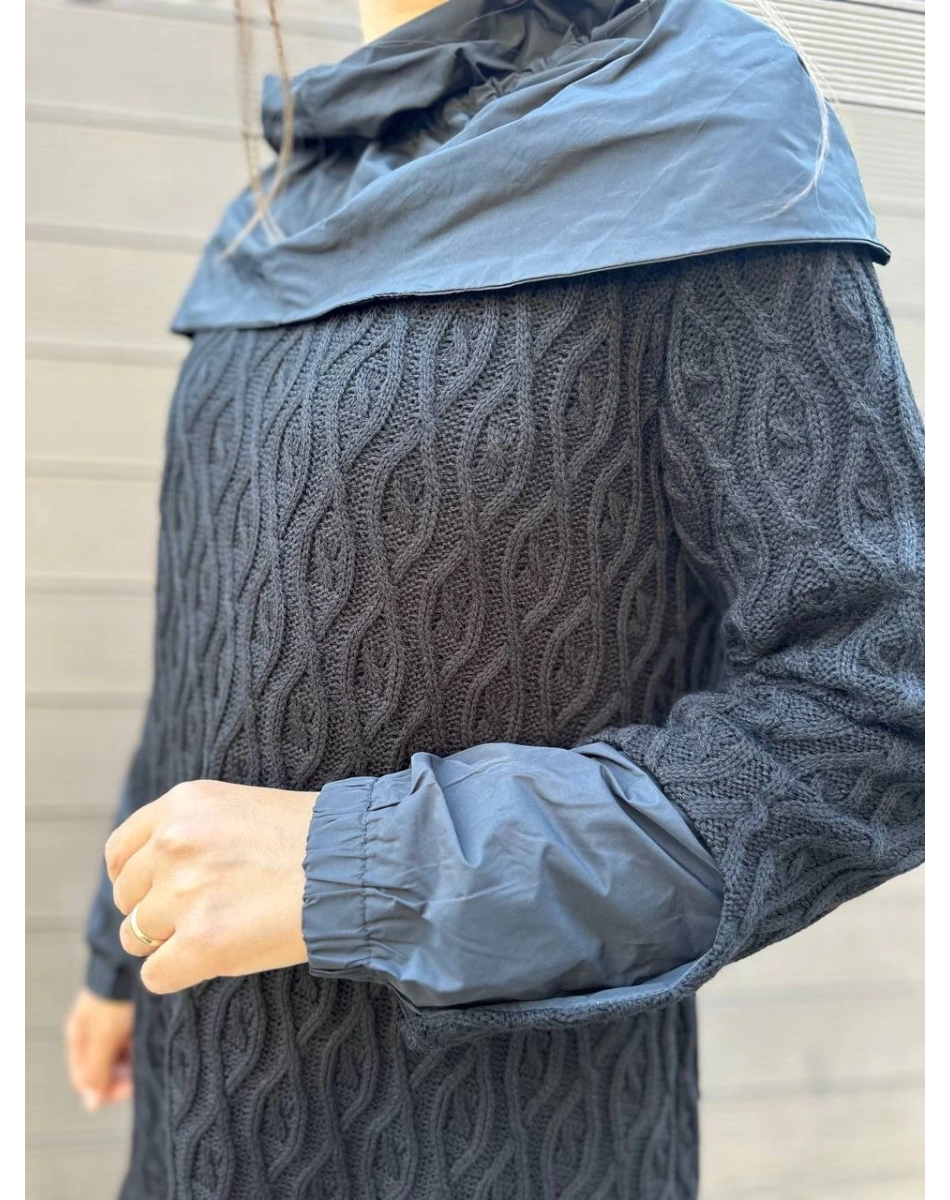 Misswhence 34032 Siyah Paraşüt Kumaş Detaylı Triko Tunik