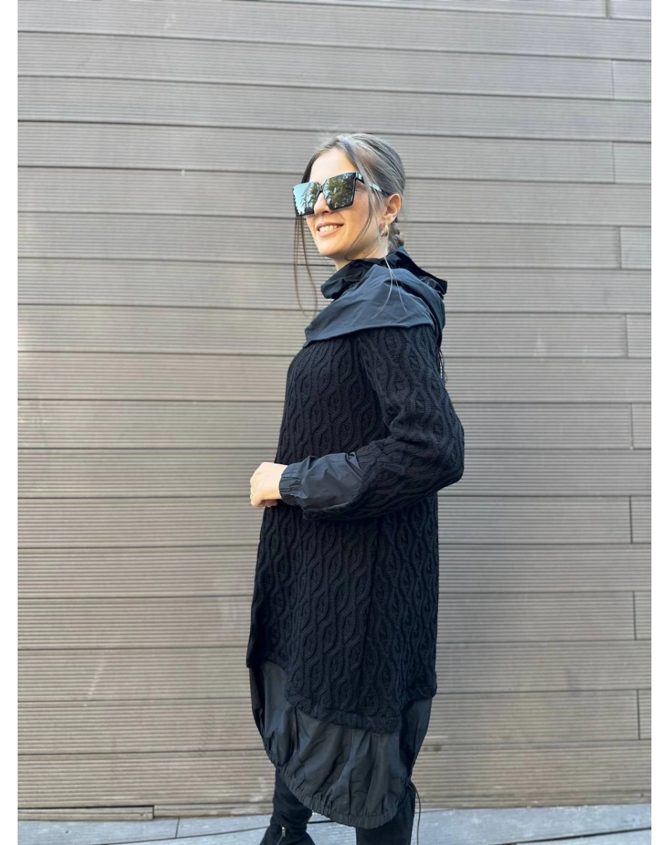 Misswhence 34032 Siyah Paraşüt Kumaş Detaylı Triko Tunik