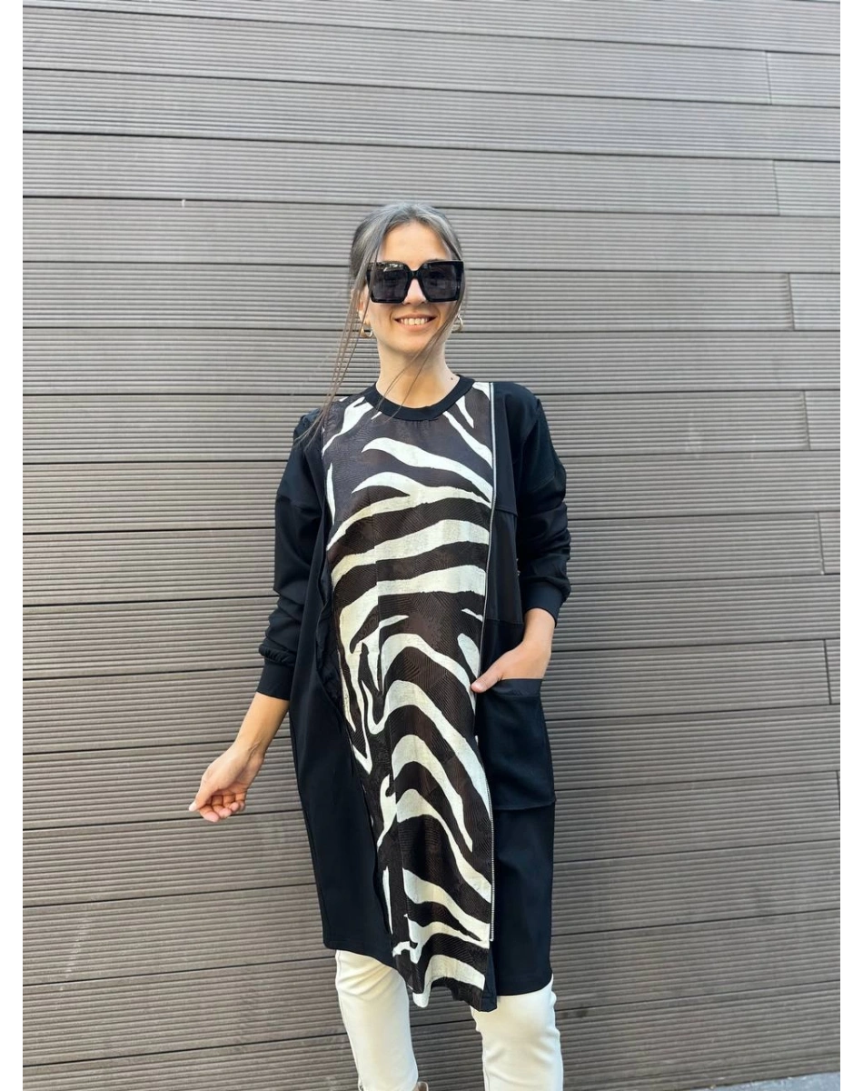 Misswhence 34037 Siyah Zebra Desen Tunik