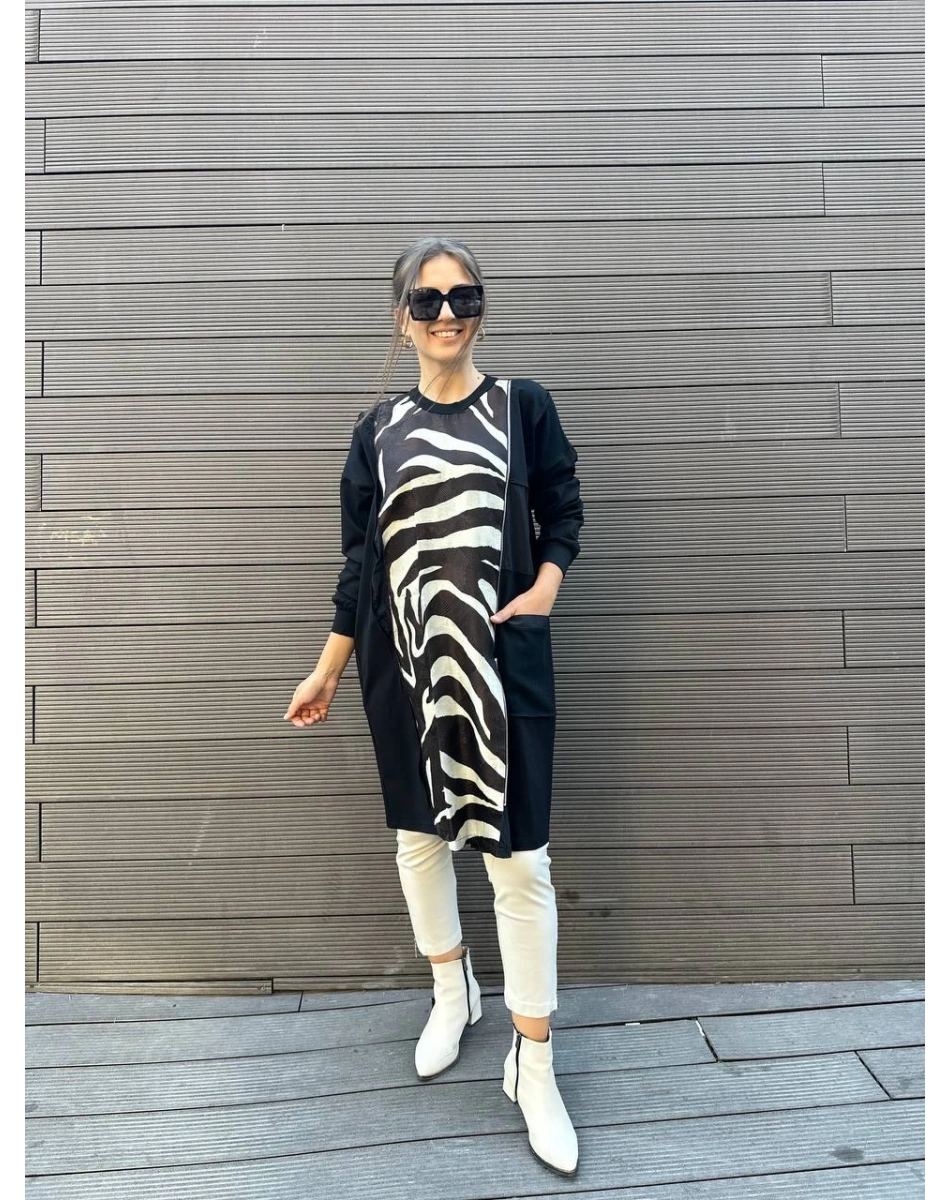 Misswhence 34037 Siyah Zebra Desen Tunik