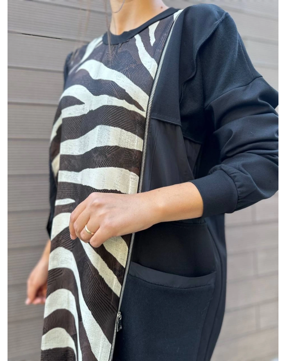 Misswhence 34037 Siyah Zebra Desen Tunik