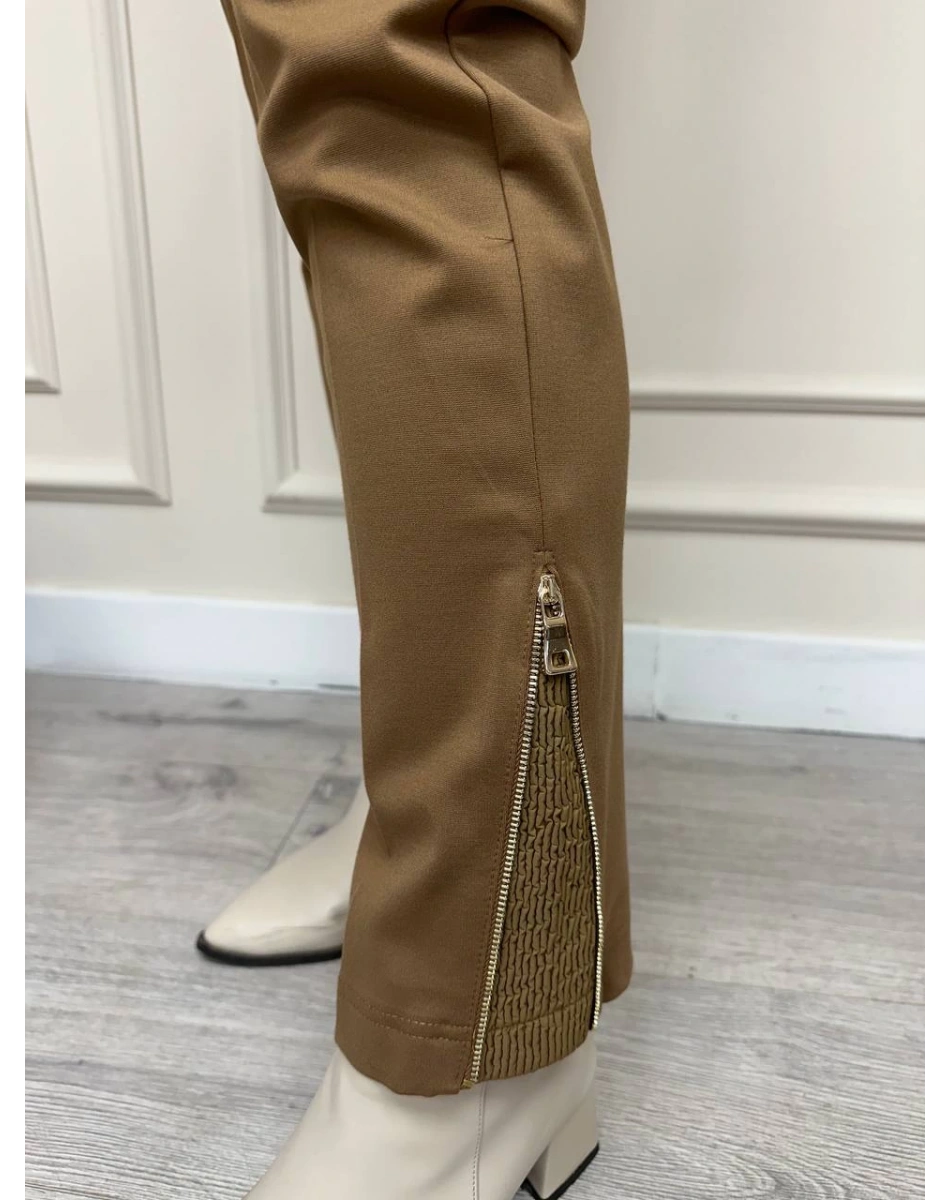 Misswhence 34101 Camel Fermuar Yırtmaç Detaylı Pantolon