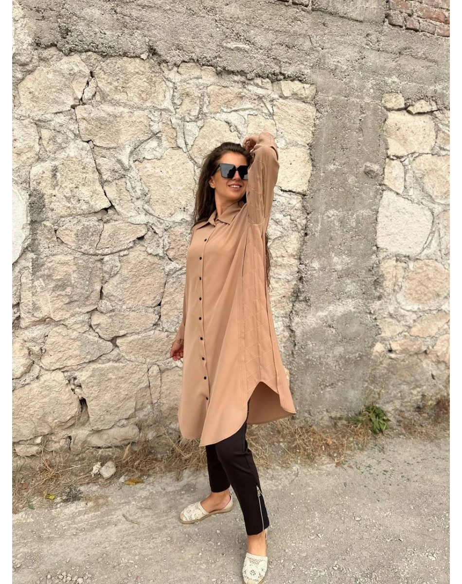 Misswhence 34101 Kahverengi Fermuar Yırtmaç Detaylı Pantolon