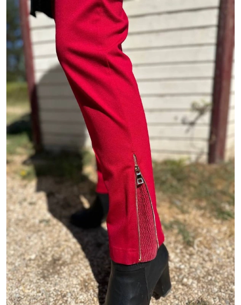 Misswhence 34101 Kırmızı Fermuar Yırtmaç Detaylı Pantolon