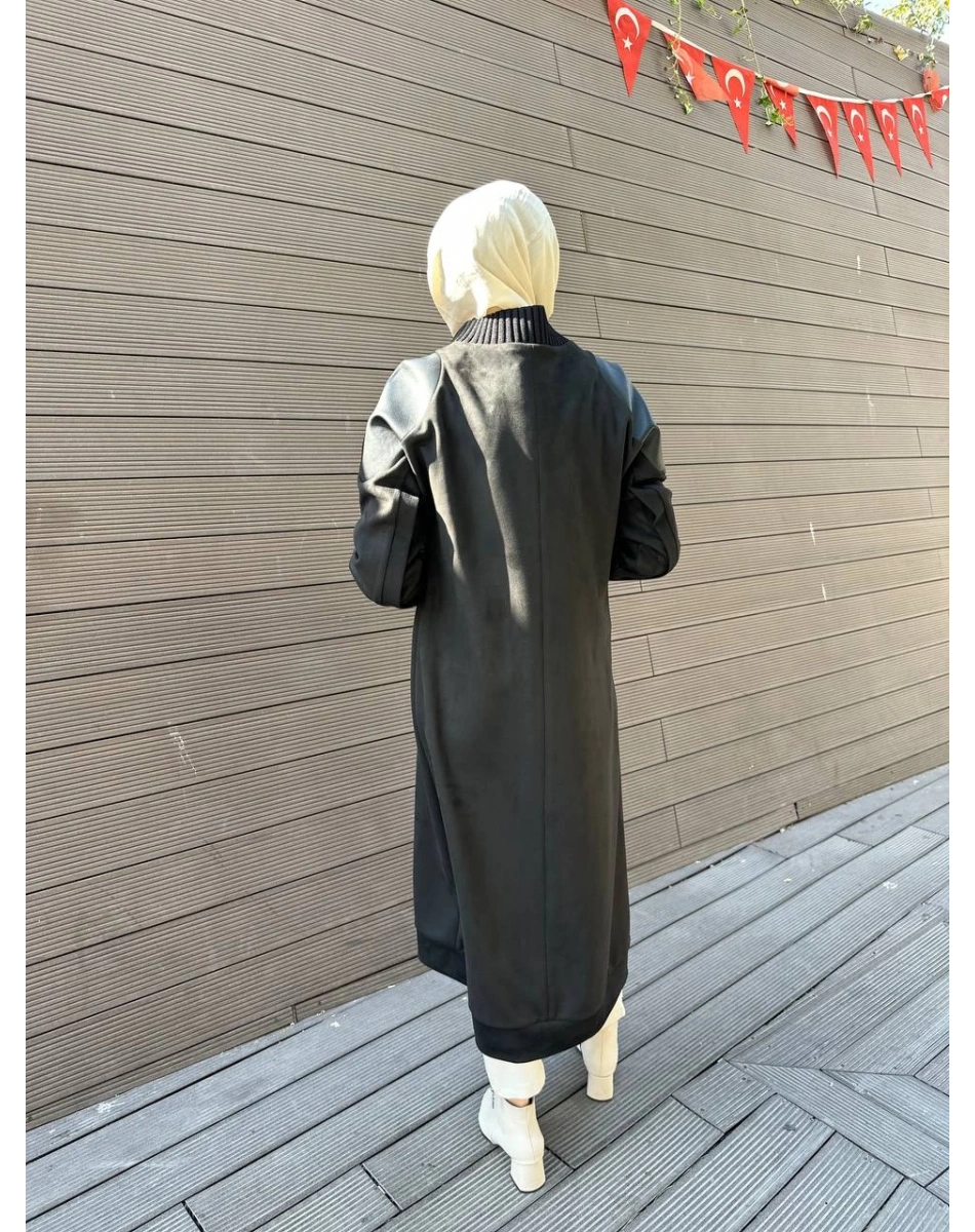 Misswhence 34514 Siyah Deri Detaylı Süet Kap