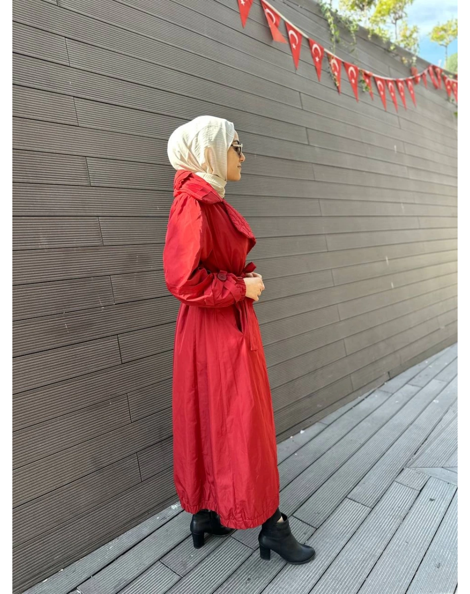 Misswhence 34515 Bordo Yakası Kapitone Trençkot