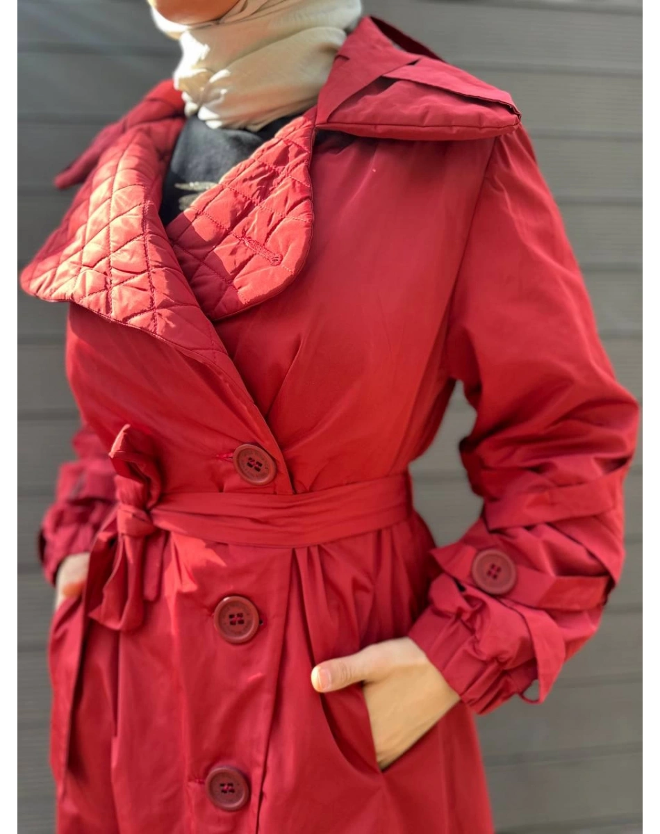 Misswhence 34515 Bordo Yakası Kapitone Trençkot