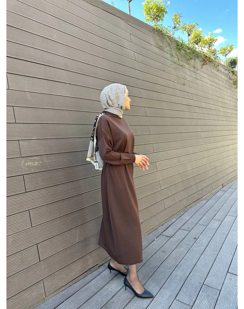 Misswhence 34801 Kahverengi Kemerli Kafesli Elbise