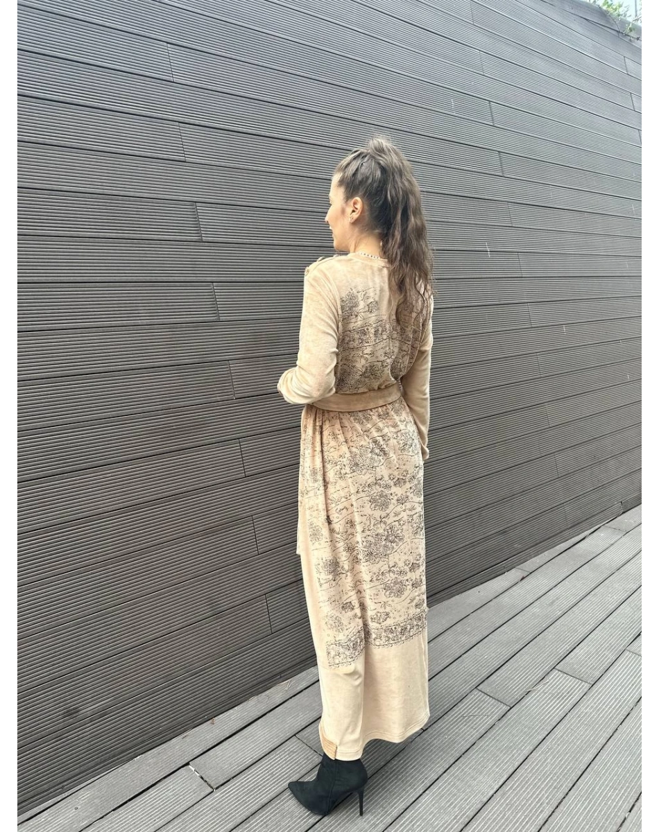 Misswhence 34805 Kayısı Etek Ucu Detaylı Kadife Elbise