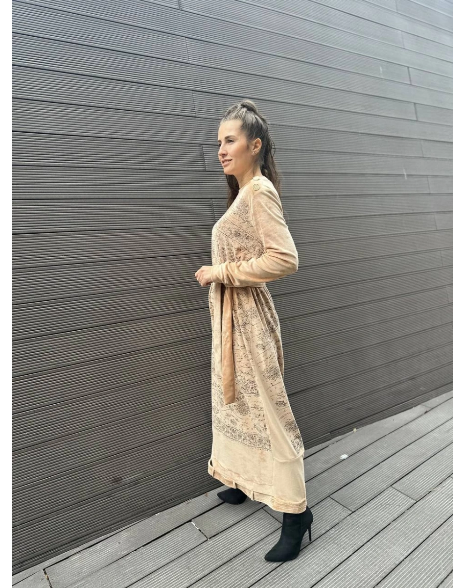 Misswhence 34805 Kayısı Etek Ucu Detaylı Kadife Elbise