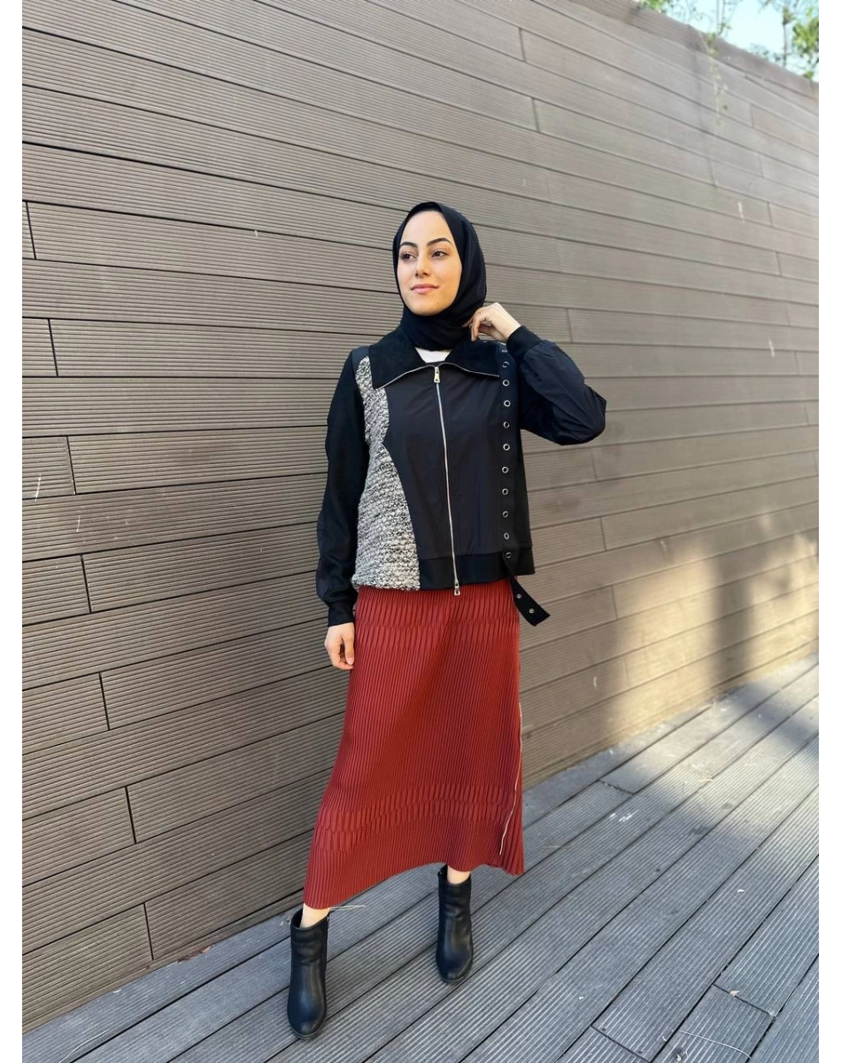 Misswhence 34903 Kiremit Fermuar Detaylı Pilise Etek