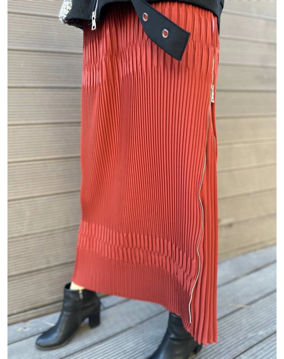 Misswhence 34903 Kiremit Fermuar Detaylı Pilise Etek