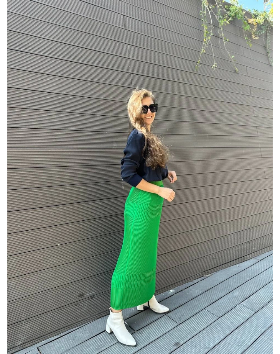 Misswhence 34903 Yeşil Fermuar Detaylı Pilise Etek