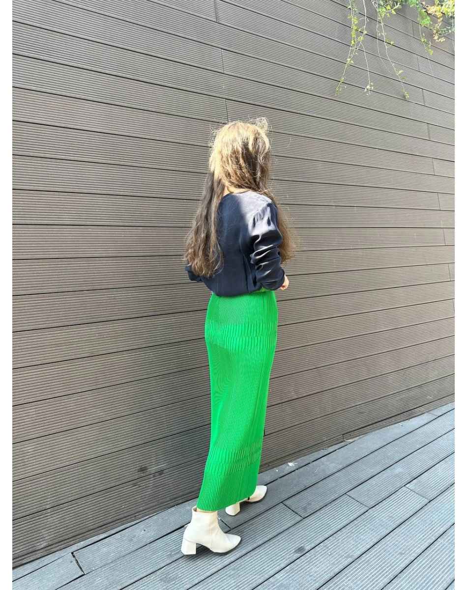 Misswhence 34903 Yeşil Fermuar Detaylı Pilise Etek