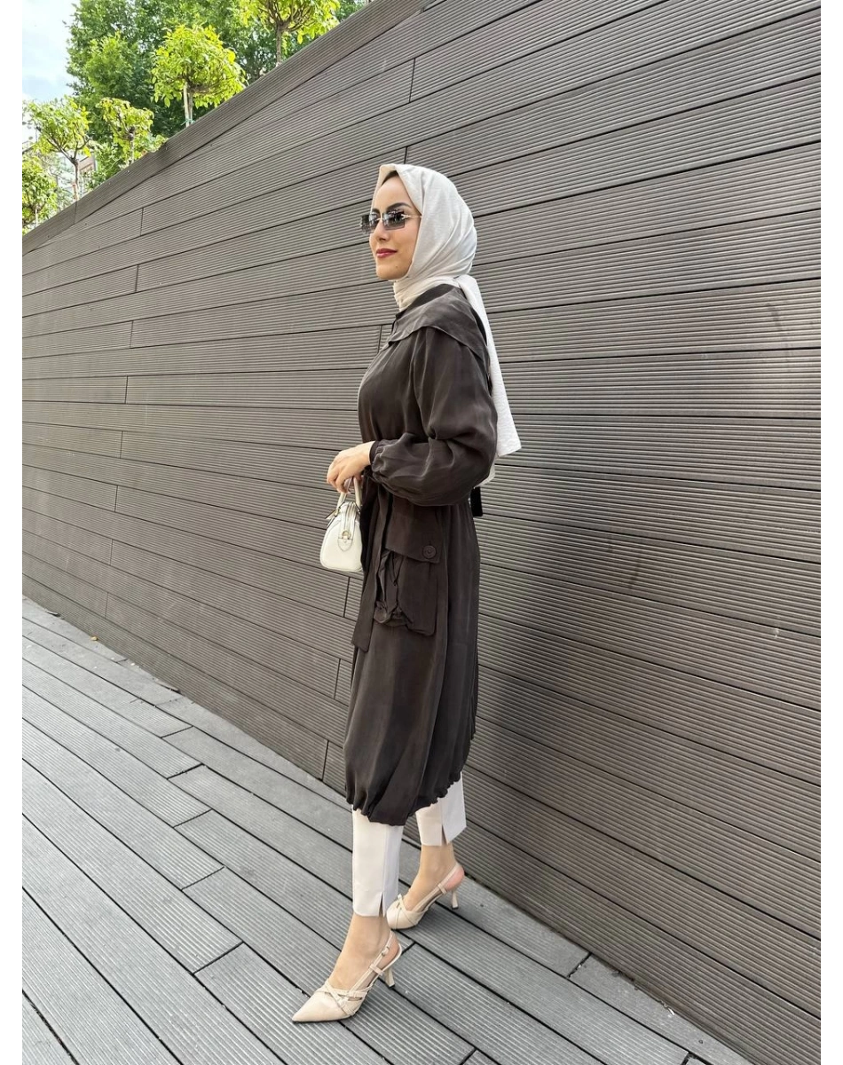 Misswhence 35410 Kahverengi İpek Ara Boy İpek Kap